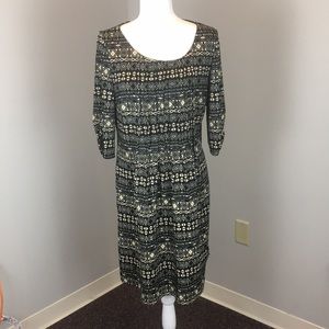 Perceptions NY Tribal Print Dress w 3/4 Sleeves